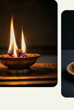 Brass oil lamp with flame